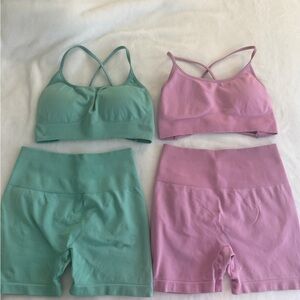 Women's gym set (short and sport bra) - Green and Pink